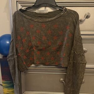 Vintage Havana Olive Crop Top with Red Stars